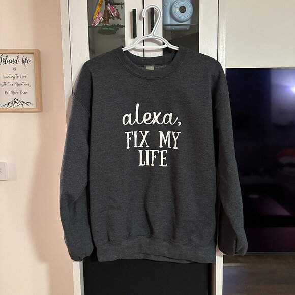 Crewneck Sweater with "Alex Fix My Life" Handmade Vinyl Graphics - Picture 1 of 1